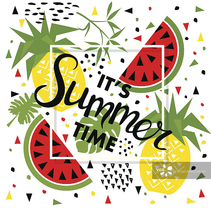 夏季横幅与西瓜和菠萝，向量图片素材