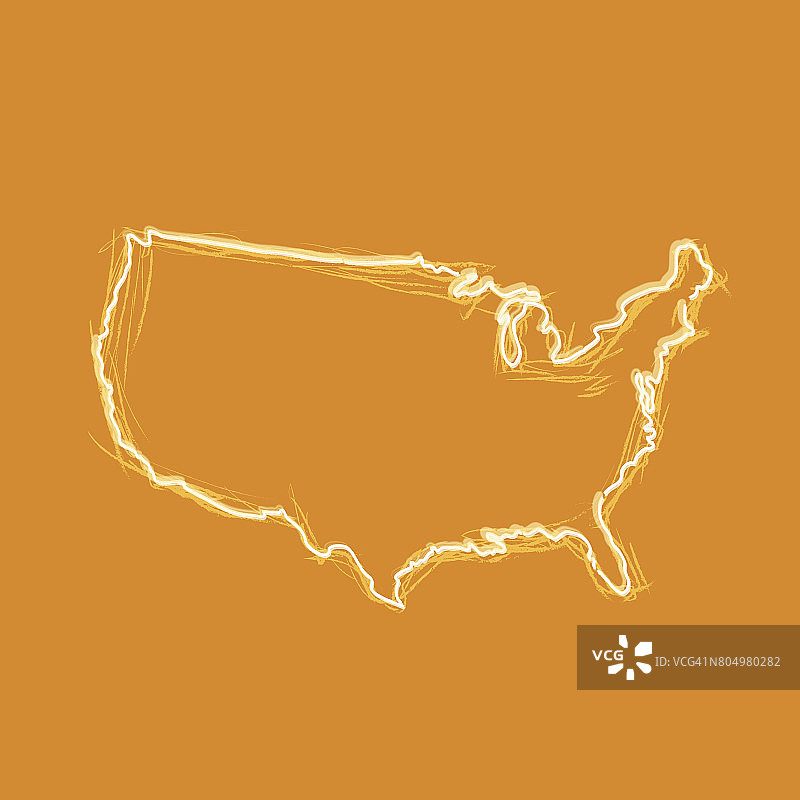 美国地图霓虹涂鸦在橙色的背景图片素材