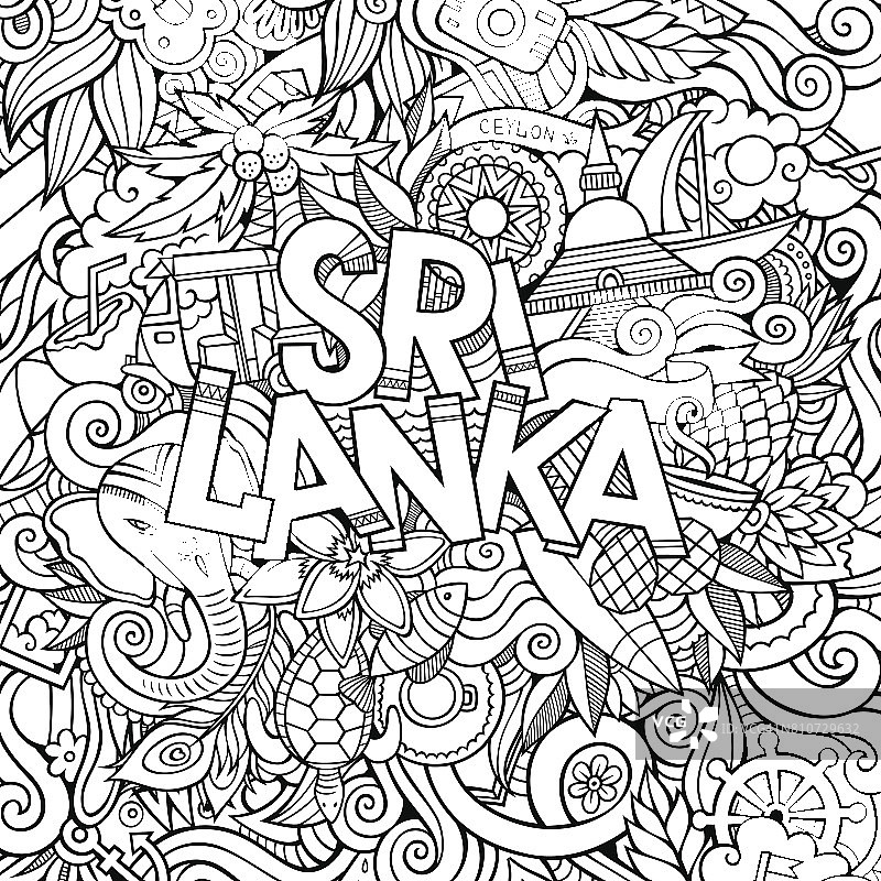 斯里兰卡国家的手写字母和涂鸦元素图片素材