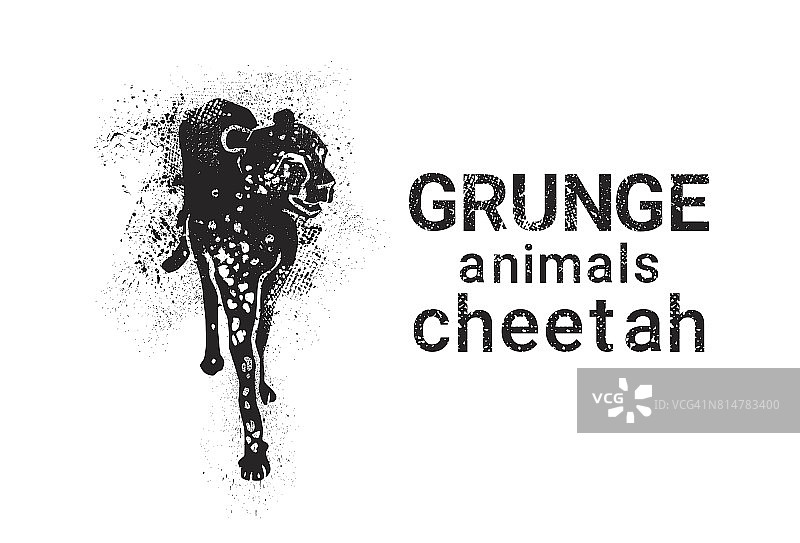猎豹在Grunge风格剪影手绘动物图片素材