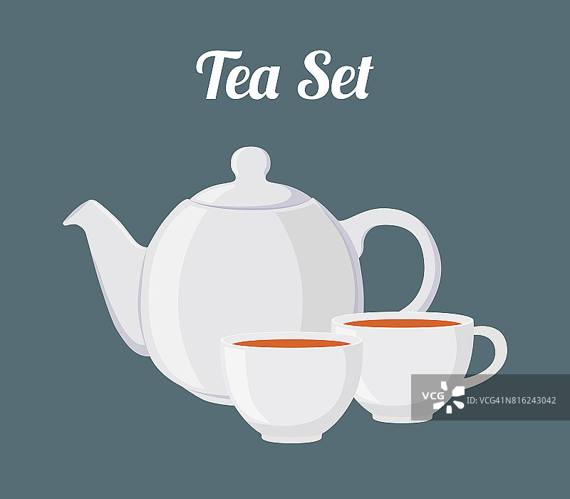 茶壶和杯子的矢量插图，无缝模式图片素材