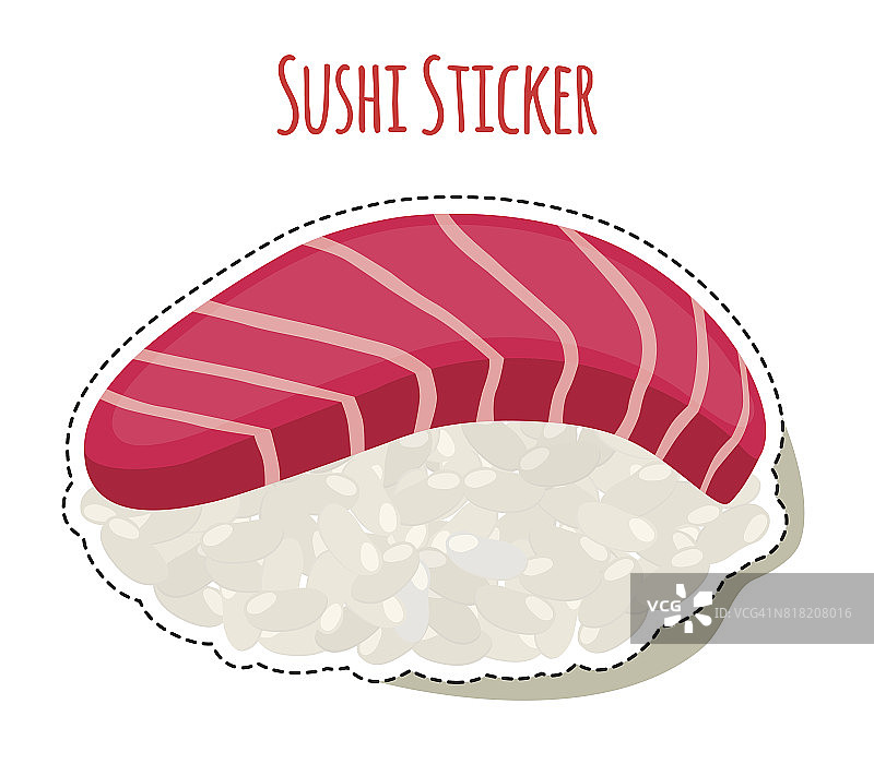 寿司贴纸，鳟鱼亚洲食物，大米标签。矢量图图片素材