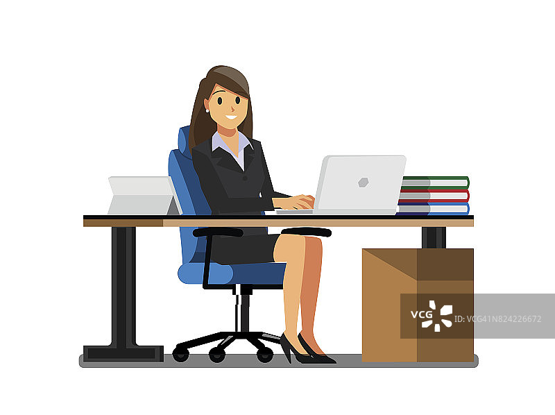 商务女性People Desk，矢量插图卡通人物图片素材