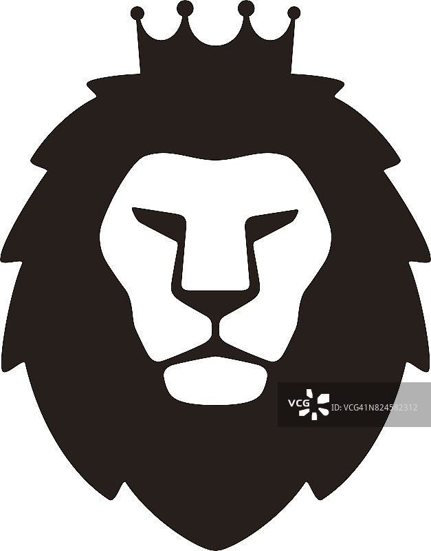 王狮，戴皇冠，平面图标设计，矢量插图图片素材