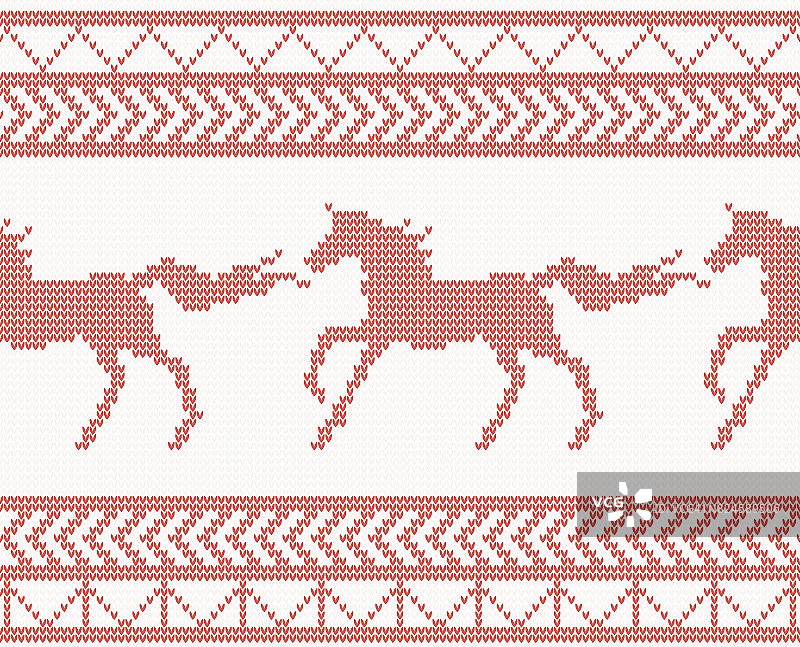 红色针织马无缝图案。图片素材