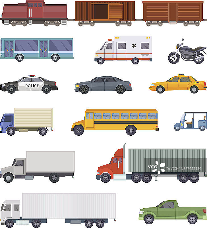 矢量插图的汽车，卡车和摩托车隔离在白色图片素材