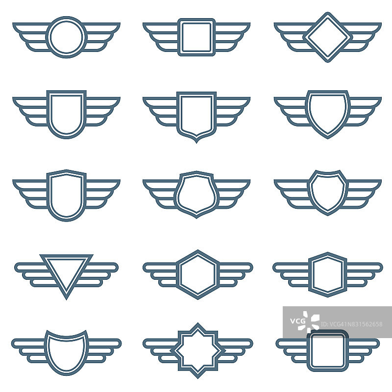 鹰翼陆军矢量徽章。航空翼标签。有翼的飞行员象征图片素材