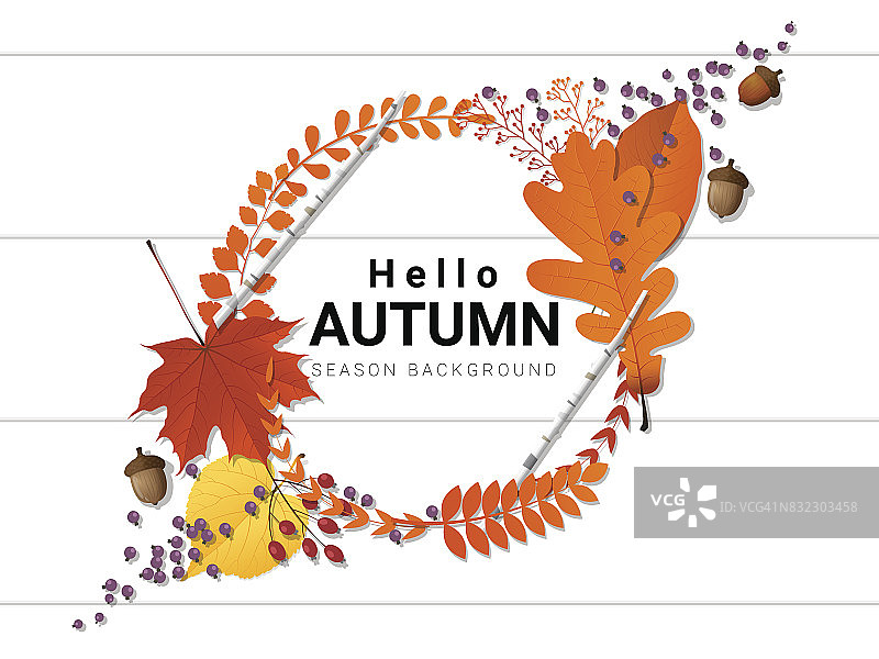 你好秋季背景与装饰花环木板，矢量，插图图片素材