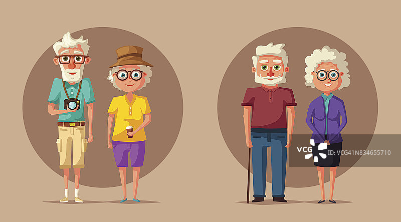 快乐的祖父母。向量卡通插图。爷爷奶奶的一天图片素材