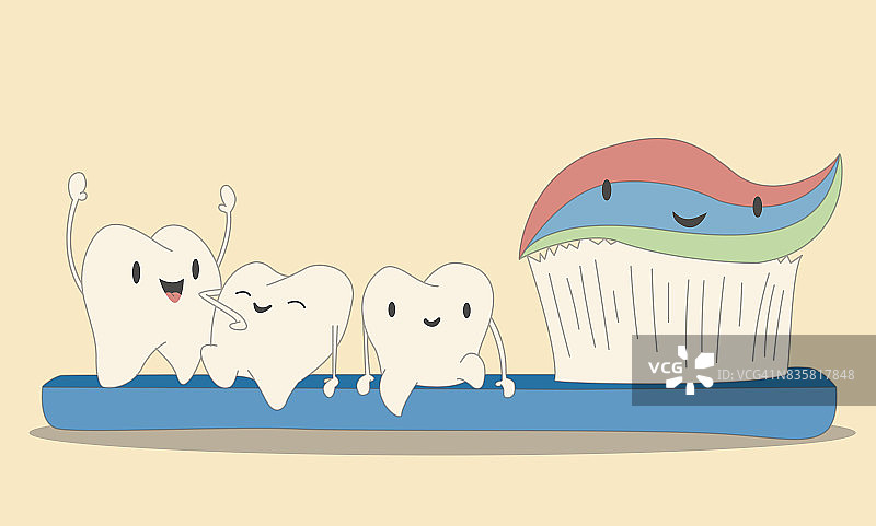 可爱的牙齿和牙刷是朋友图片素材