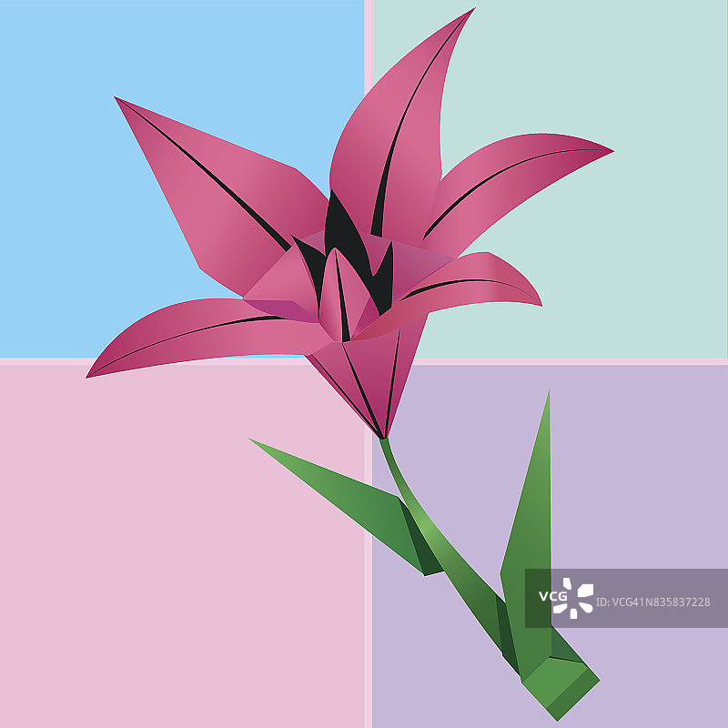 折纸百合花卡片，五彩缤纷的花卉背景图片素材