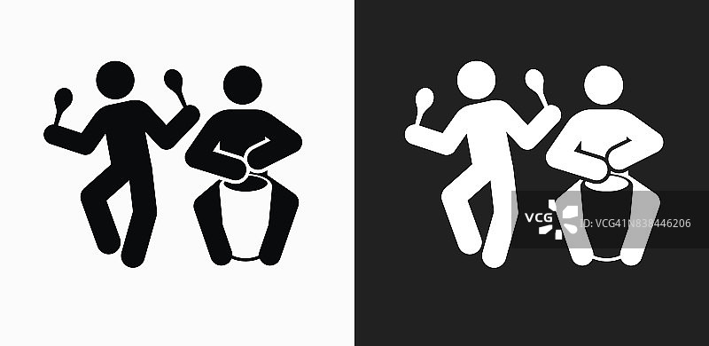 Stick Figures Playing Instruments Icon on Black and White Vector背景图片素材