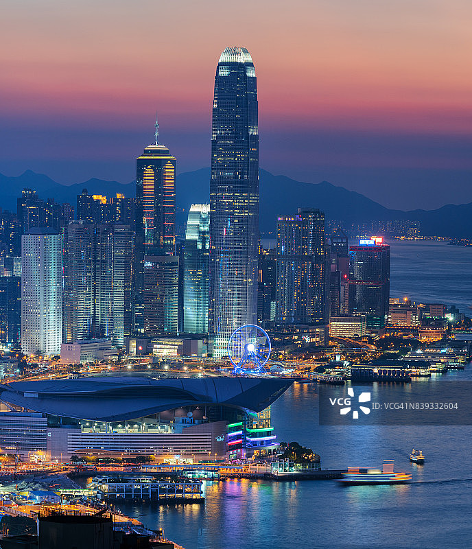 香港维多利亚港的落日景观图片素材
