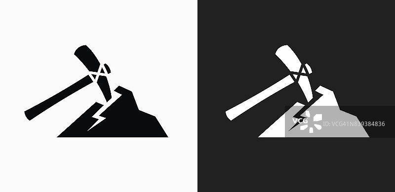 鹤嘴锄采矿图标上的黑色和白色矢量背景图片素材