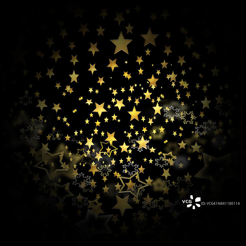 美丽的节日，金色的星星在黑色的背景上闪闪发光图片素材