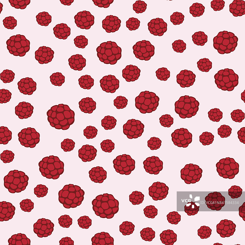 树莓无缝图案新鲜浆果红色成熟背景素食成分夏季甜点矢量插图图片素材