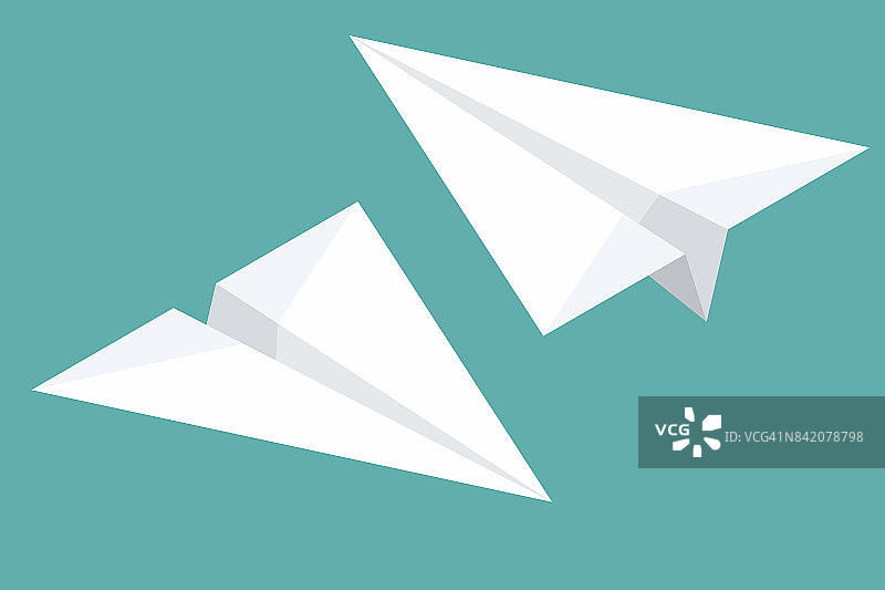 在背景上飞行的纸飞机。纸飞机图标设置在简单的平面风格。矢量插图。图片素材