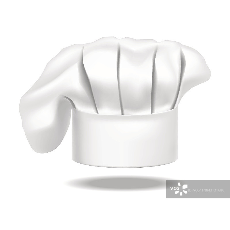 逼真详细的厨师白帽在一个背景。向量图片素材