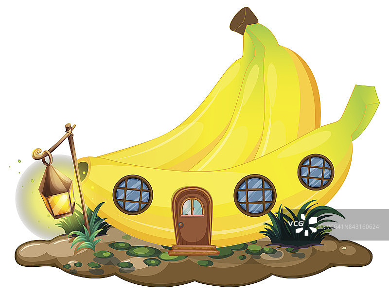 带灯笼的香蕉屋图片素材