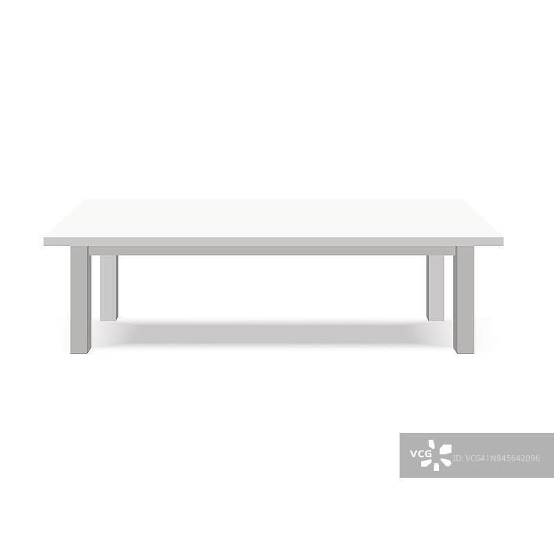 现代白色桌子，展览展示桌。矢量插图。图片素材