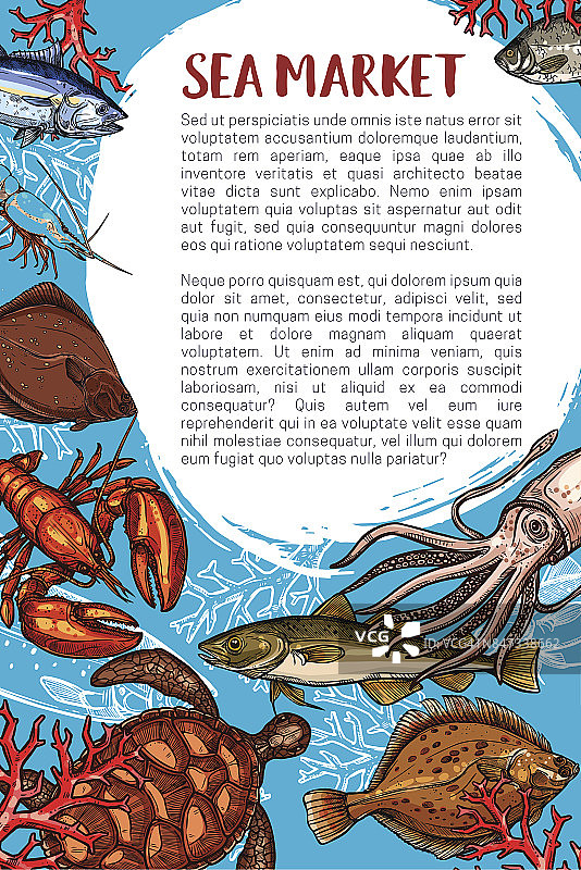 海鲜市场及鱼餐厅海报图片素材