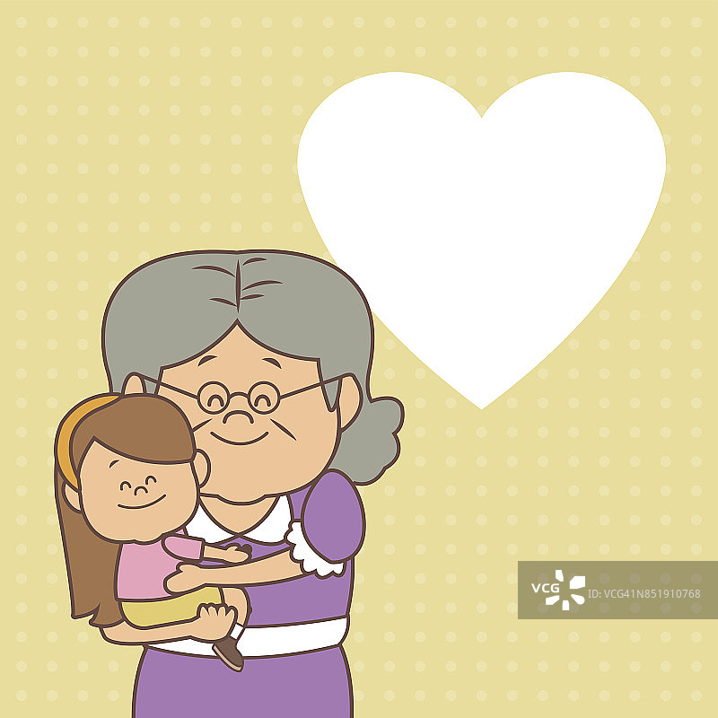 彩色的背景卡片上点缀着老奶奶抱着小女孩快乐的爷爷奶奶节图片素材