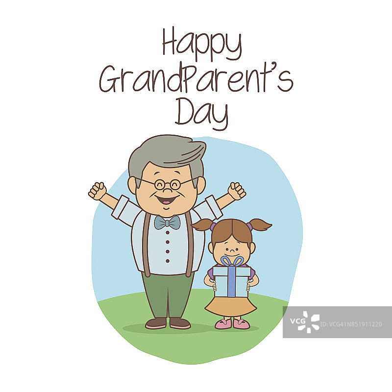 白色的背景带着一幕爷爷快乐的表情和女孩带着礼物快乐的爷爷奶奶的日子图片素材