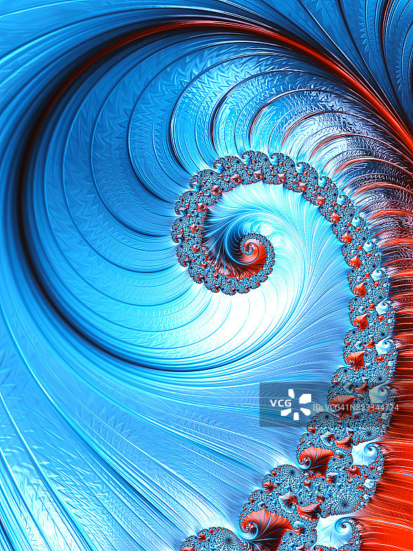 蓝色和红色螺旋抽象分形图案图片素材
