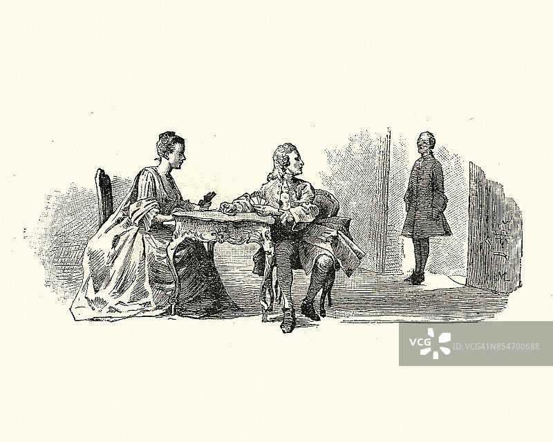 玛侬莱斯科-男人和女人玩纸牌游戏图片素材
