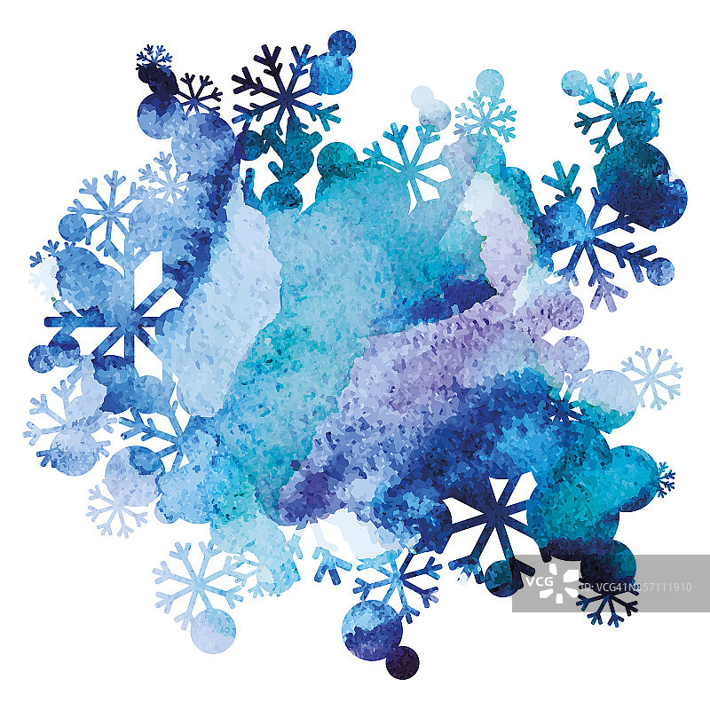 雪花束，手工绘制背景，紫色和蓝色水彩图像，抽象矢量设计艺术图片素材