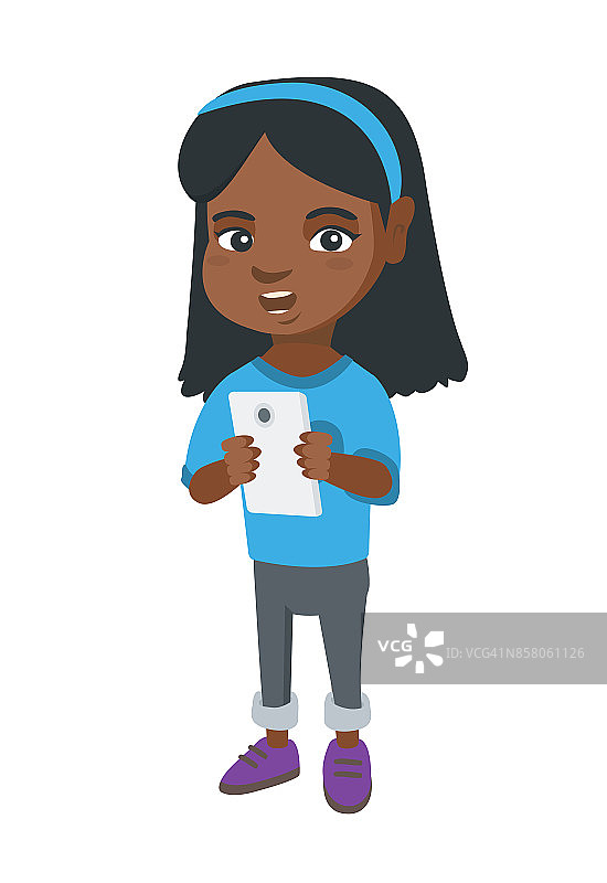 一个非裔美国女孩在用智能手机图片素材