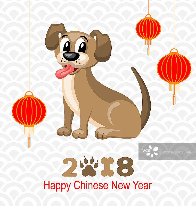 2018中国狗年，灯笼和狗，庆祝东方卡图片素材