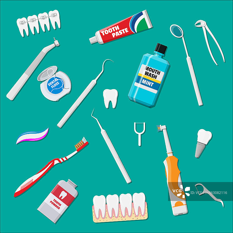 牙齿清洁工具。口腔护理卫生用品图片素材