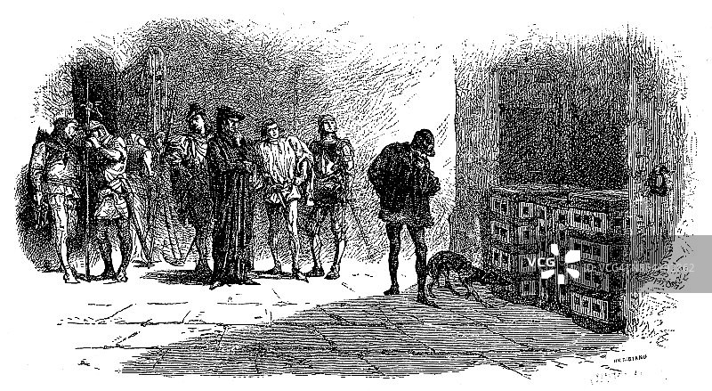 路易十一在铁笼子里拜访红衣主教巴卢图片素材