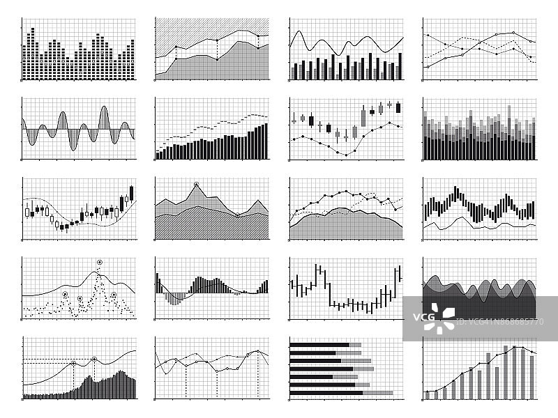 股票分析图形或业务数据财务图表孤立在白色背景上图片素材