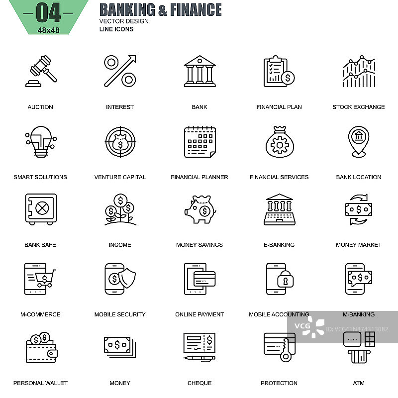 细线银行和金融图标设置为网站图片素材