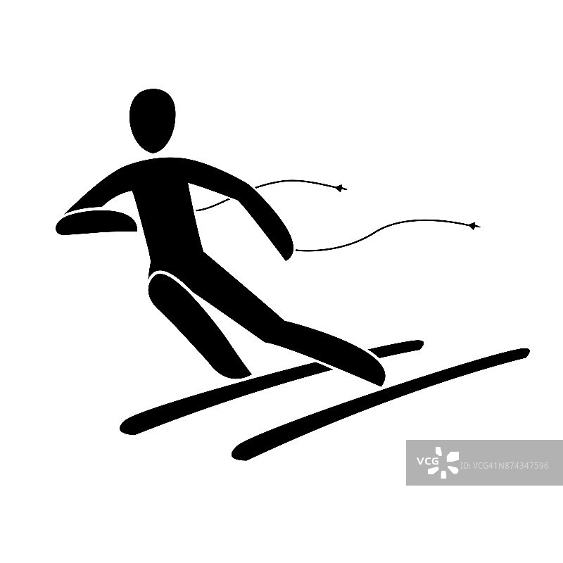 剪影高山速降滑雪者大回转下降斜坡孤立。图片素材