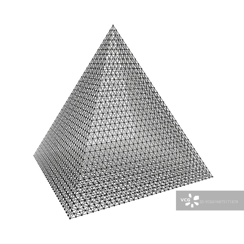 金字塔。正四面体。正多面体。正凸多面体。三维连接结构。网格几何元素的设计。分子的网格。线框网格多边形元素。图片素材