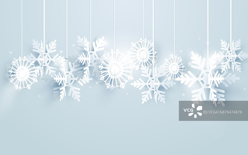 圣诞快乐，新年快乐，白色的背景上挂着雪花图片素材