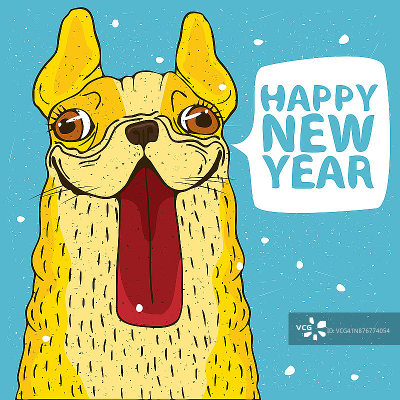 微笑的黄狗和泡泡新年快乐图片素材