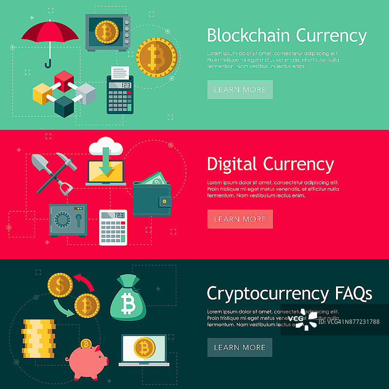 比特币加密货币平面设计网页横幅设置图片素材