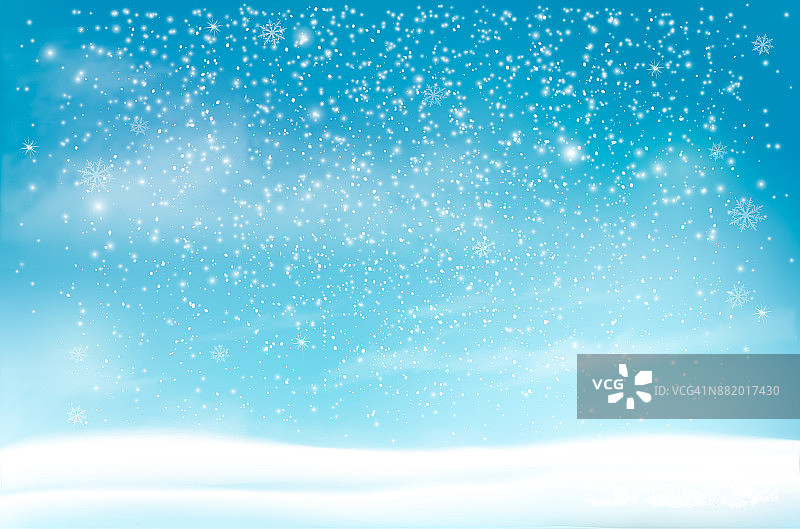 圣诞节的背景与雪花和风景。向量图片素材