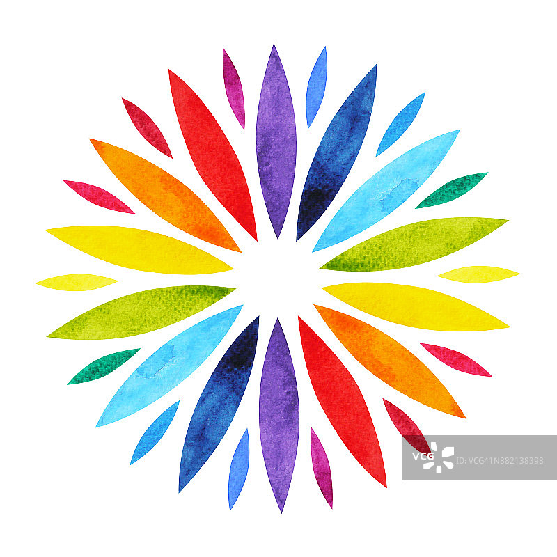 7 .色彩脉轮曼荼罗符号概念，花卉花卉，手绘水彩画图标，插画设计标志图片素材