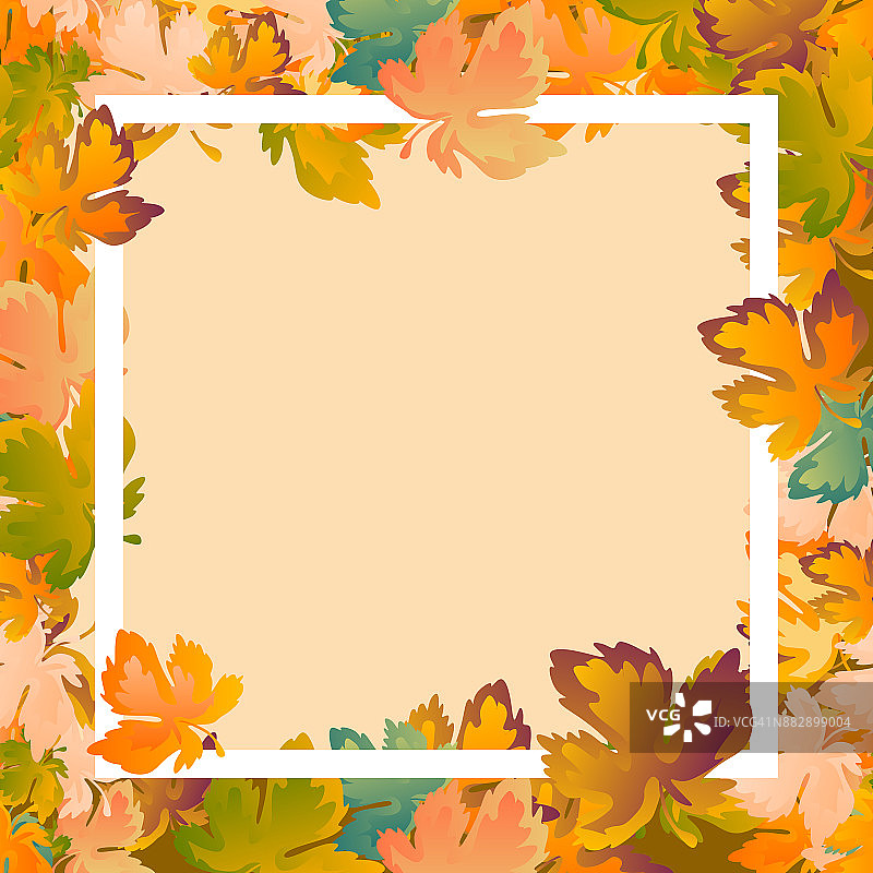 秋天的背景布置布置树叶购物或促销海报和白框传单，网络横幅。矢量图模板。红色，黄色和绿色的枫叶图片素材
