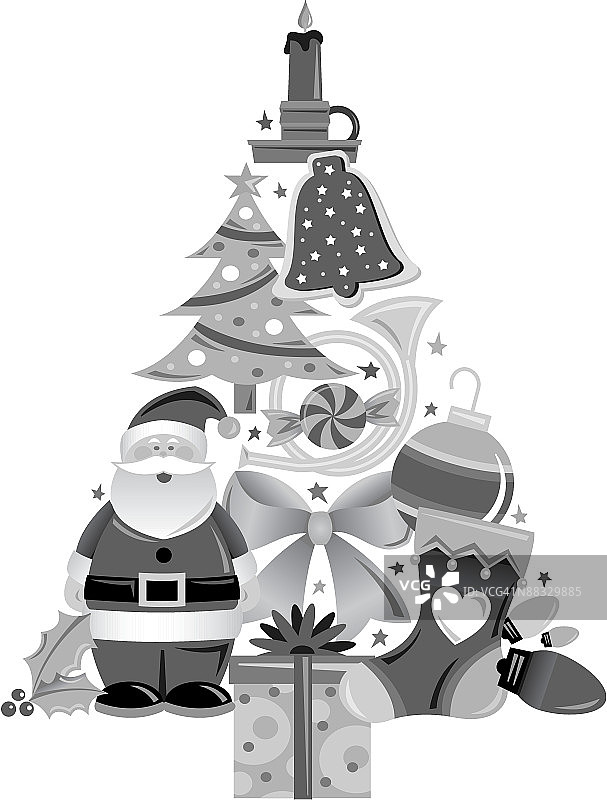 风格化的圣诞树“灰度”分组元素图片素材