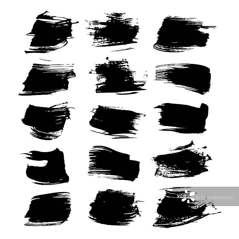 抽象纹理笔画由黑色油漆矢量对象隔离在白色背景图片素材