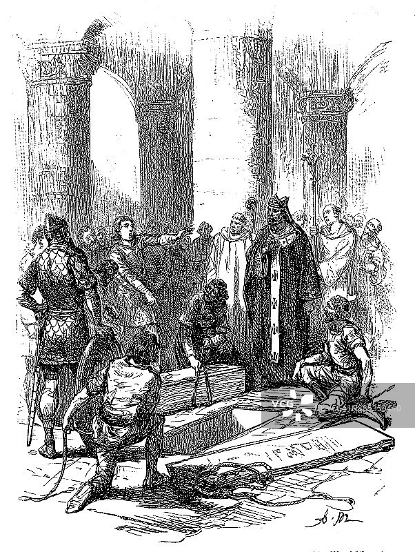 征服者威廉的葬礼在卡昂，雕刻，英格兰图片素材