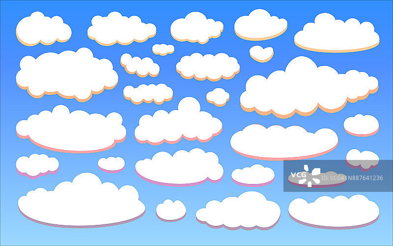 彩云孤立在蓝天背景设置。向量图片素材