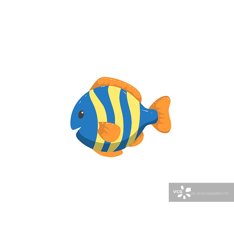 时髦的卡通条纹鱼游泳图标。彩色矢量平面风格的插图。图片素材