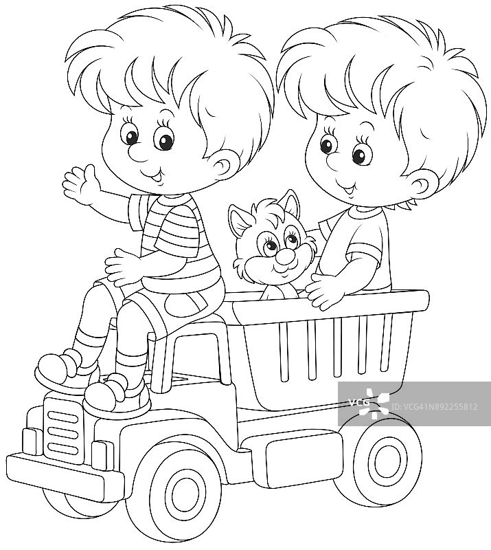 小男孩和玩具卡车图片素材